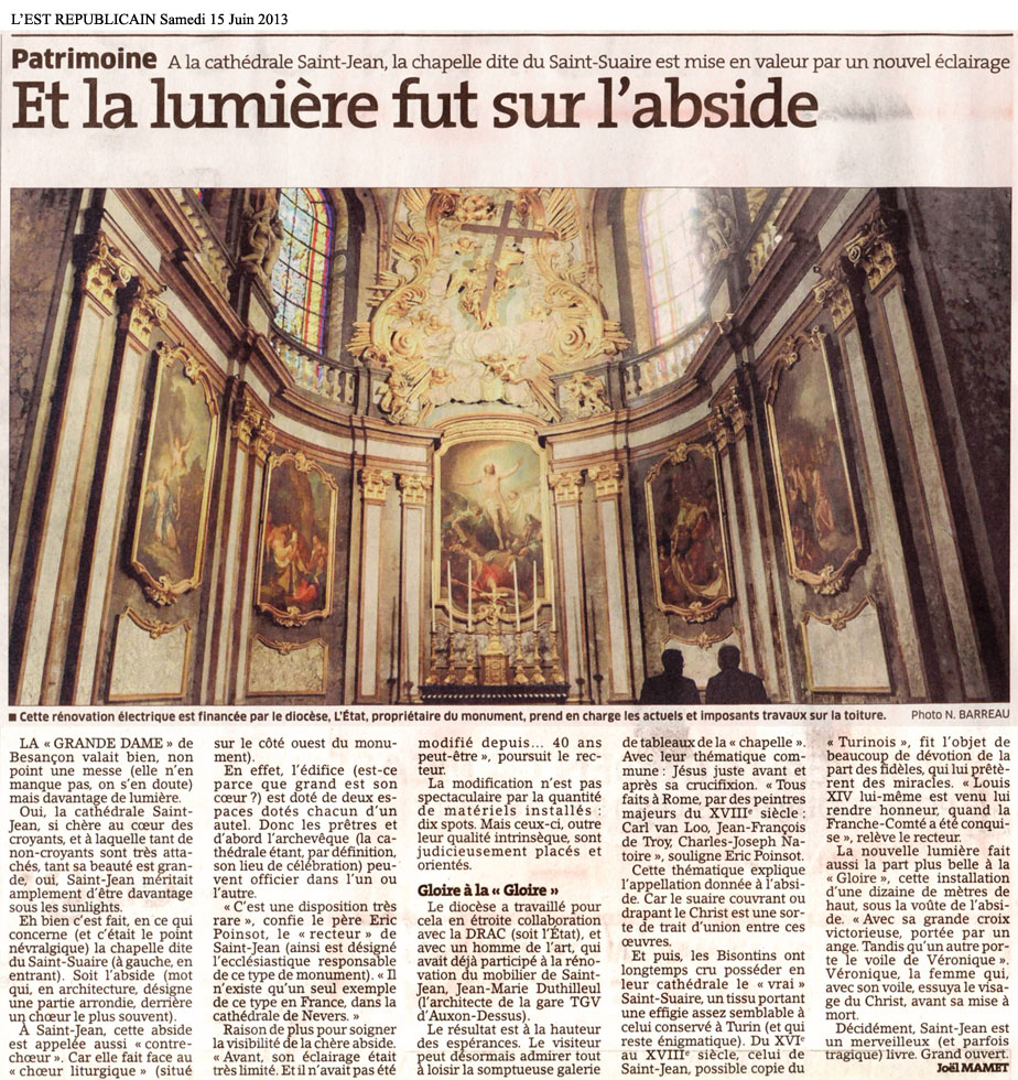 Article de l'est républicain concernant la cathédrale Saint Jean à Besançone